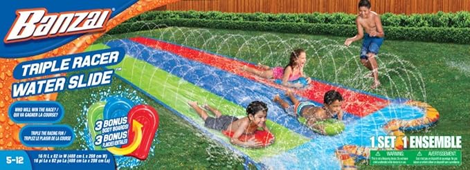 Banzai Triple Racer Water Slide 3 Racing Lands and Splash Pool