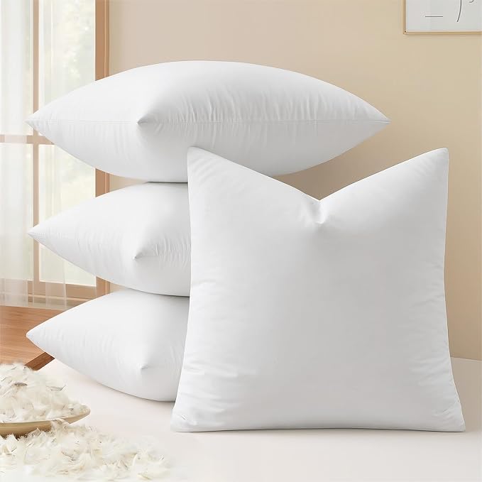 MIULEE 20x20 Pillow Inserts, Premium Feather and Down Pillows Pack of 4 | Fluffy and Choppable DecorativeThrow Pillows for Sofa Bed Couch with Double-Layer Down-Proof Cotton Fabric Cover