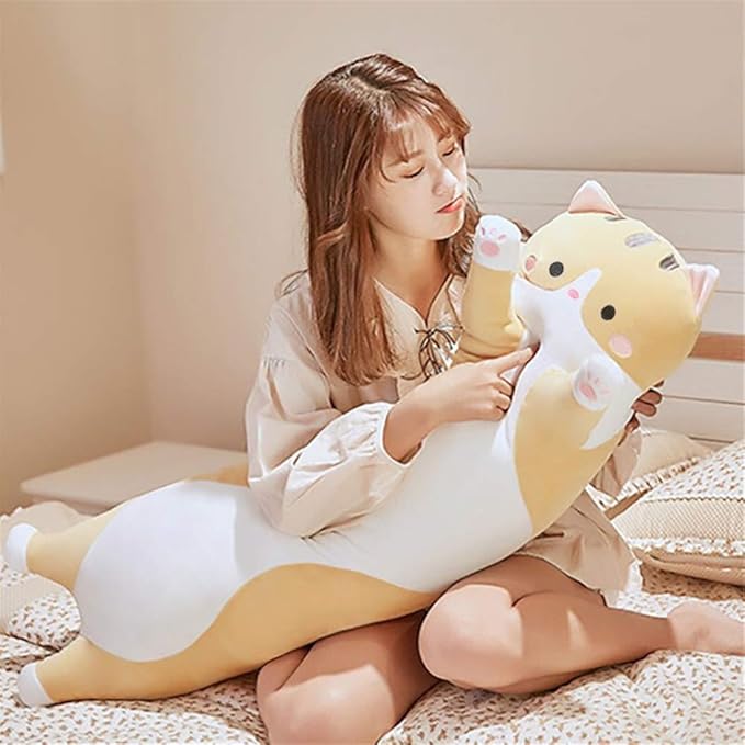 shangman Lovely Plush Cat Doll Cute Cartoon Soft Stuffed Kitten Long Throw Sleeping Pillow , Toy Gift for Kids Girlfriend Multiple Size (Brown,90cm/35.4in)