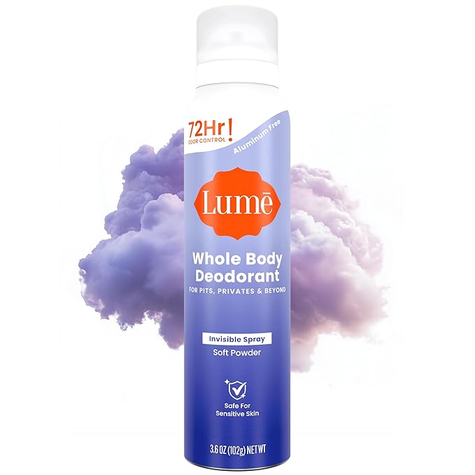 Lume Invisible Spray Deodorant For Women - Whole Body Deodorant Spray - 72 Hr Odor Control - Ozone Friendly, Natural Propellant - Baking Soda & Aluminum Free - Skin Loving, Full Body - Soft Powder