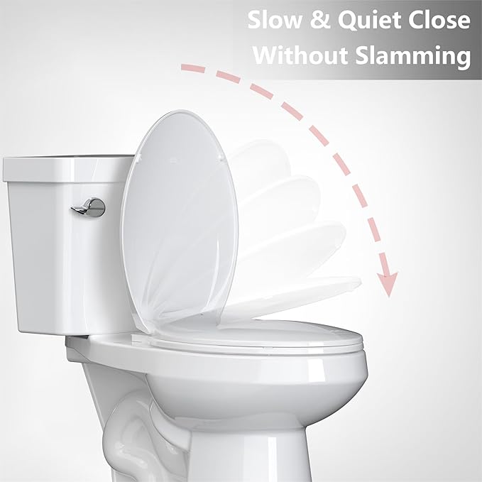 Elongated Toilet Seat, Soft-Slow Close, 19 Inch Elongated Toilet Seat For Elongated Toilets, Quiet-Close Lid And Seat, Easy To Install And Clean, Never Loosen, White