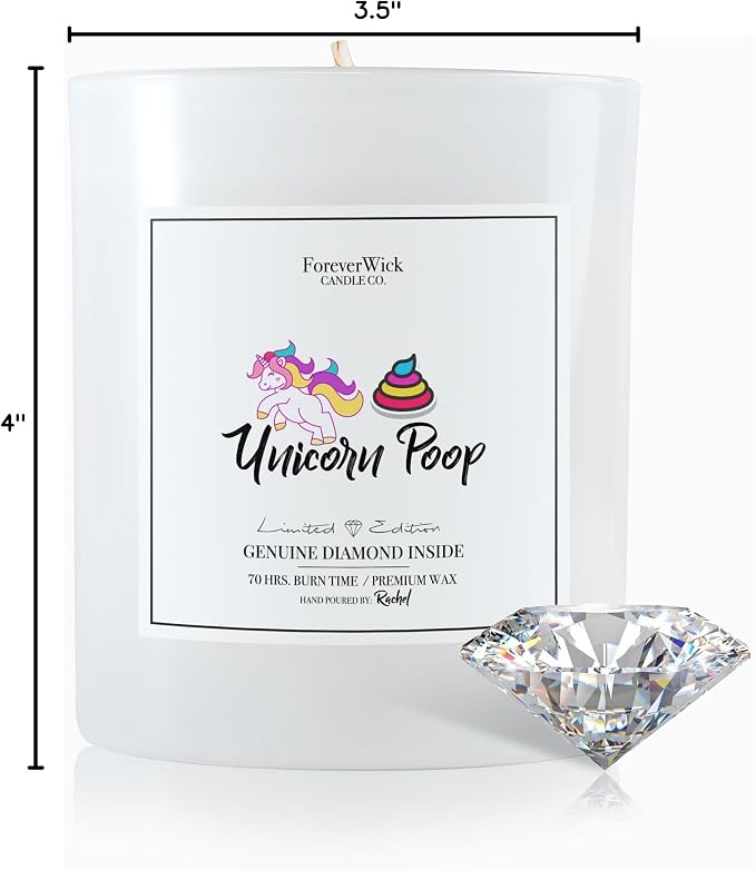 Unicorn Poop Cotton Candy Surprise Candle + Diamond Inside | Foreverwick Candles | Scented Soy Candles Gifts for Women Aromatherapy Candle | Birthday Candles All-Natural Organic Soy Candle 14oz | 70h