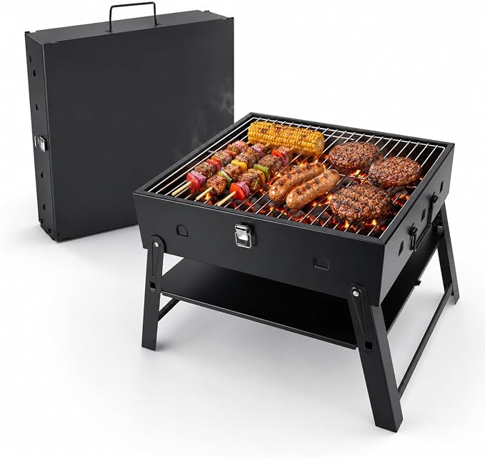Portable BBQ Charcoal Camping Grill: Tabletop Folding Barbecue Grills | for Outdoor Cooking, Beach, Travel, Tailgates, Fathers Day Birthday Grilling Gift for Men Dad Husband