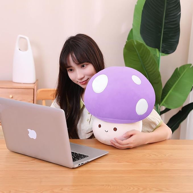 Cute Mushroom Plush Toy, Purple Mushroom Plush Pillow 3D Soft Mushroom Plushie, Mushroom Hugging Plush Pillow Gift for Girls Kids Home Mushroom Decor Christmas Birthday 35cm