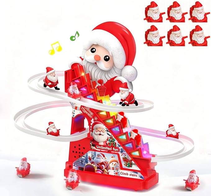 Santa Climbing Toy Set Electric Light Slide Climbing Toys for Automatic Stairs,Playful Santa Race Game Christmas Roller Climbing Toys with LED Light and Music for Toddlers Boys Girls