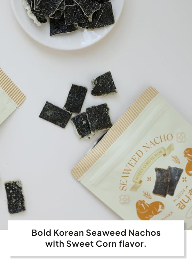 Korean Food Seaweed Nachos, Sweet Corn Flavor, Low-Sugar, Crispy Snack, 40g | Light and crispy seaweed snack with sweet corn flavor and a satisfying crunch