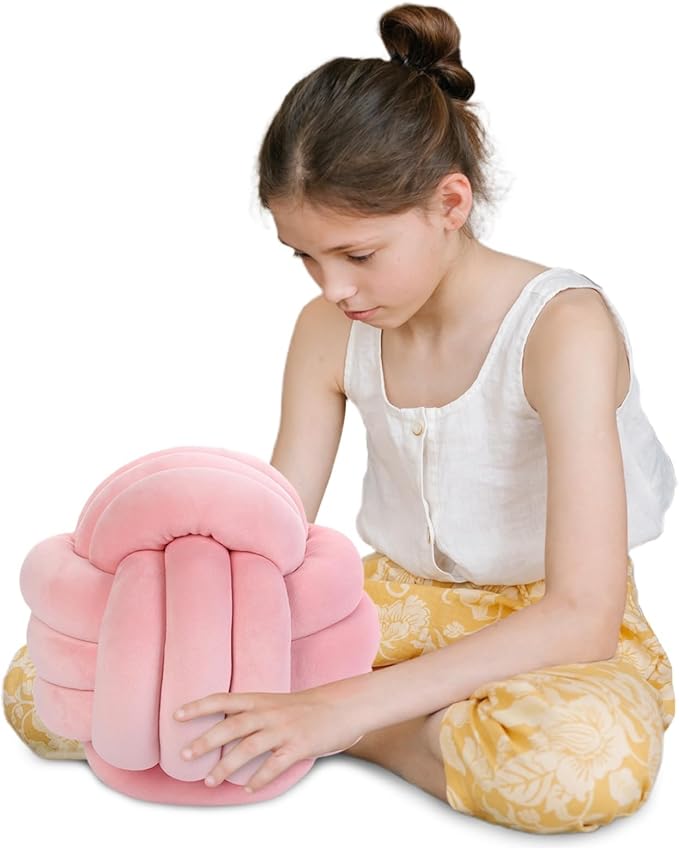 Knot Pillow Ball Round Cushion Pillows, Children Room Decoration Plush Toys Calming Stress Relief Toy (Pink,11in/28cm)