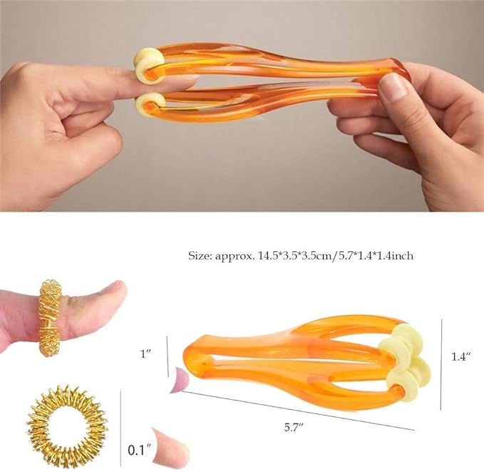 eyxformula 2 Finger Massager Roller & 5 Acupressure Rings - Arthritis Pain Relief & Trigger Finger Therapy Tool - Manual Hand Circulation Massagers for Carpal Tunnel, Rock Climbing Recovery & Gifts