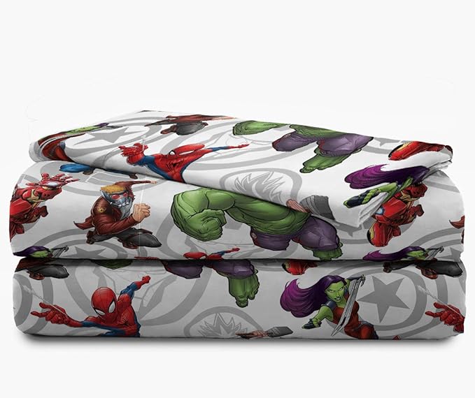 Jay Franco Kids Sheet Set with Fitted, Flat Sheets & Pillow Cover - Ultra-Soft Bedding with Pillowcase for Room Decor, Multi - Avengers, 3 Piece Twin