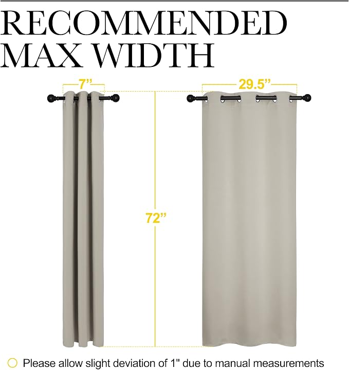 NICETOWN Blackout Curtains for Bedroom, 72 inches Long Curtains & Drapes for Living Room, Thermal Insulated Window Treatment Draperies for Nursery (Natural, 34" by 72")