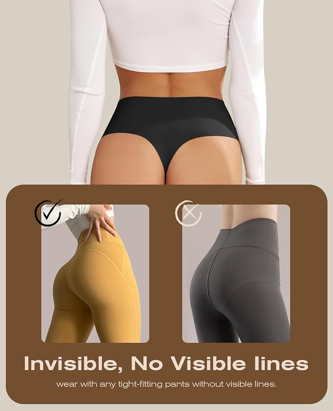 oshkang Thongs for Womens High Waisted Seamless for Women Underwear Sexy Breathable Panties 6 Pack