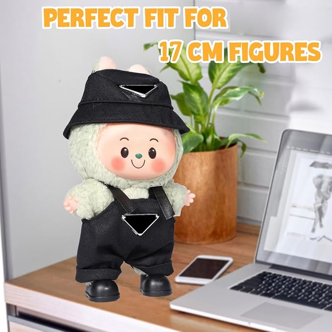 AICase for 17cm Doll Clothes/Outfit,Clothes Set for 17cm Doll,2 Piece Set Hat Clothing,Boys and Girls Stylish Adorable Dolls Clothes Accessories_Black
