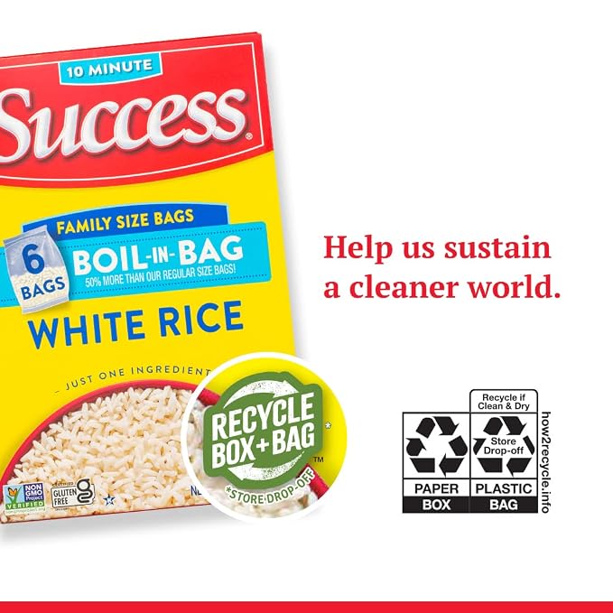 Success Boil-in-Bag Rice, White Rice, 21-Ounce Box, Pack of 1 | Precooked rice bag for quick and easy meals, stovetop or microwave, ready in 10 minutes, gluten-free, kosher, non-GMO