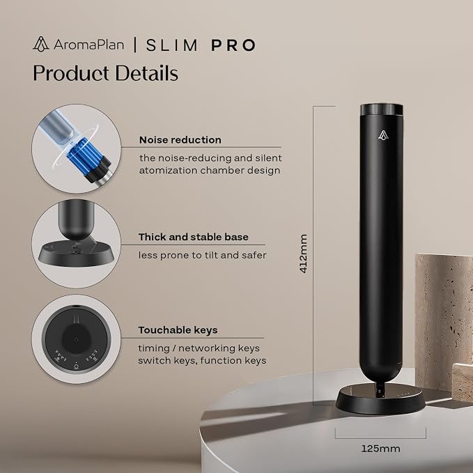 AromaPlan 5-Star Collection Rechargeable Waterless Diffuser (Fragrance Included)- Smart Cold Air Diffuser, Adjust Intensity & Timer, Long Battery Life- Aluminum Body, Luxury Scent Experience, Black