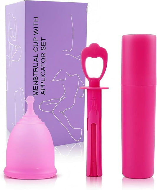 1 Menstrual Cup & Applicator Set - Softest Reusable Menstrual Cup - Inserts and Removes Like a Tampon - Made Easy - Every Woman Can Now Use Menstrual Discs