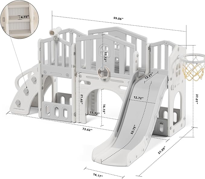 YUFU 9 in 1 Toddler Slide, Kids Slide for Toddlers Age 1-3, Toddler Climber Slide with Ring Toss, Tunnel, Corridor and Basketball Hoop, Toddlers Indoor Outdoor Playset (Beige+Gray)