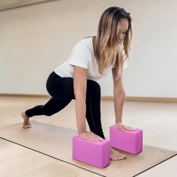 Yoga Blocks 2 Pack, Premium Yoga Brick Foam Blocks to Improve Strength, Flexibility & Balance, Light Weight - Safe and Stable Support for Yoga, Pilates, Meditation & Stretching