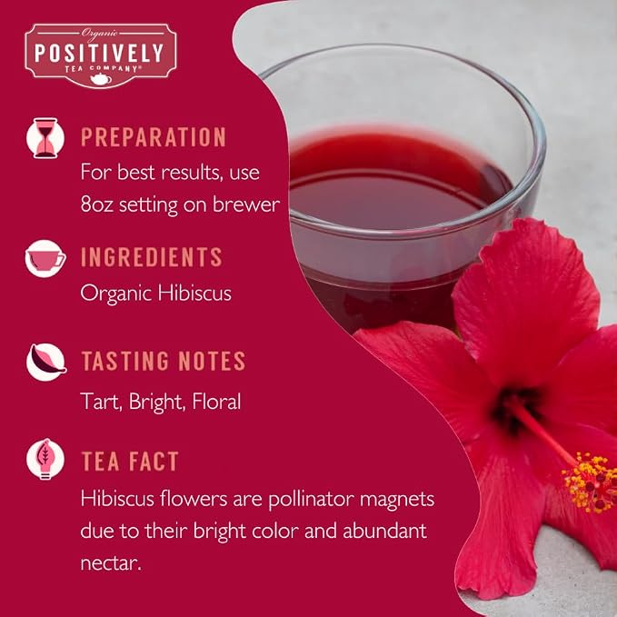 Organic Positively Tea Company, Hibiscus Herbal Tea, K-Cup Compatible, 96 Pods