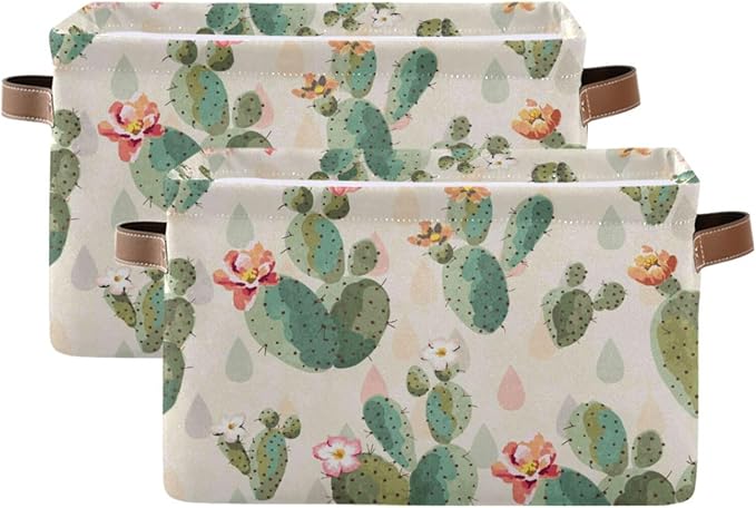 Aslsiy Storage Basket Cute Cactus Print Pattern Nursery Bins Baby Box Canvas Clothes Shelf Basket Laundry Hamper Gift Baskets for Home Closet 1 Pcs