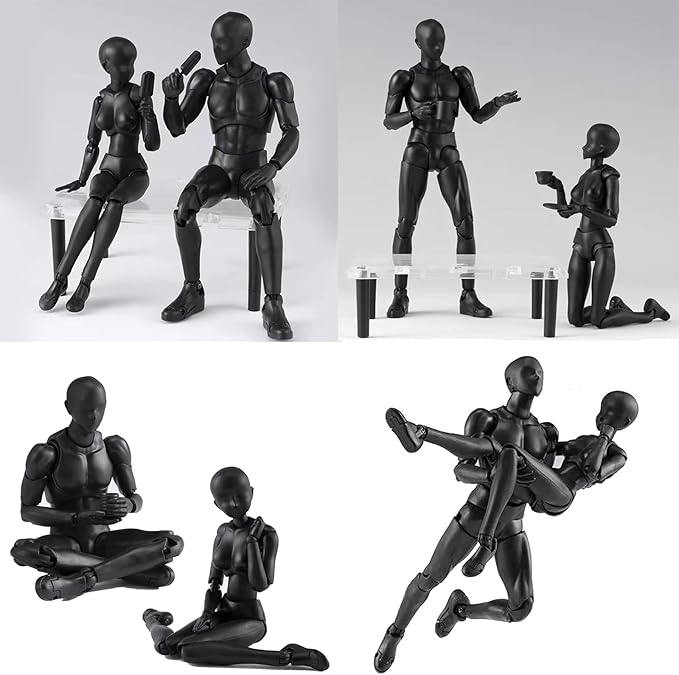 Action Figures PVC Model (Black Color) with Box Drawing Figure Models for Artists(Female+Male)