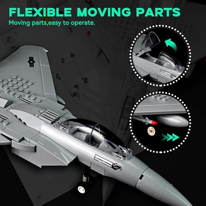 ArtorBricks F-15 Eagle Fighter Airplane Military Building Set - 223 Piece Model Kit for Adults, Collectors & Hobbyists