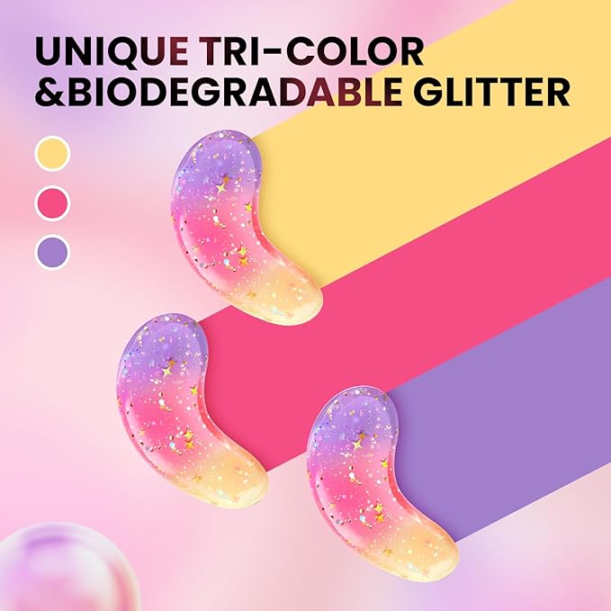 AILEORY Under Eye Patches (48 Pairs) - Tri-color Glitter Eye Gel Pads for Dark Circles, Puffy Eyes, Under eye Bags, Wrinkles | Natural Collagen Under Eye Mask Patches, Mothers Day Gifts for Mom