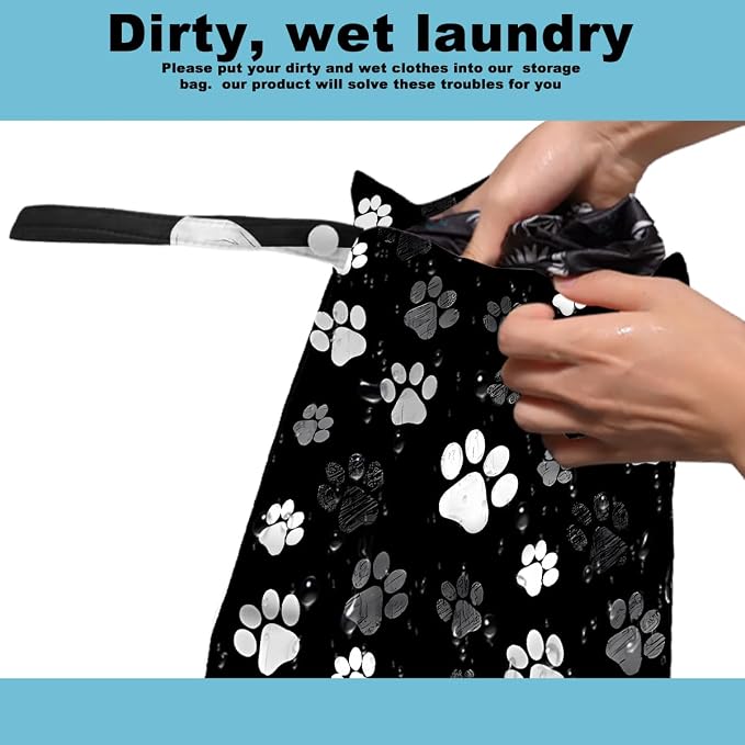 2Pcs Cat Wet Bag 12x10 Inch, Cats Paw Waterproof Travel Laundry Bags, Hand Strap 6 Inch, Washable Reusable Wet Dry Bag for Swimsuit Beach Diapers Dirty Yoga Gym Clothes,Cat Gifts for Women Friend