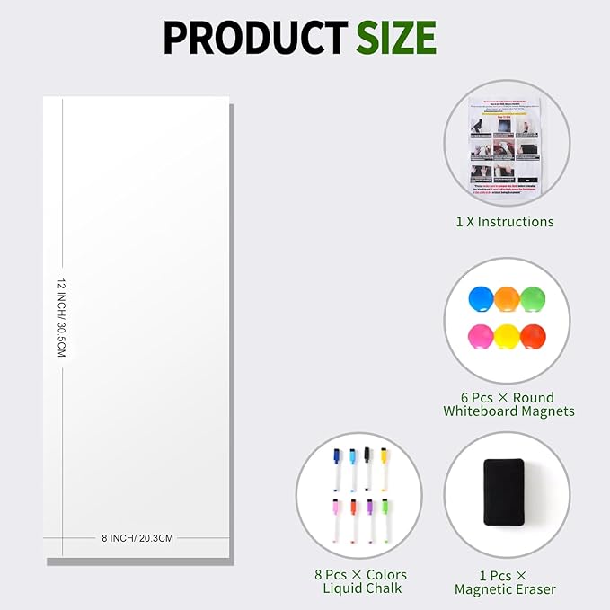Magnetic Dry Erase Whiteboard Paper 12 x 8 Inch, Self Adhesive White Board Sticker for Wall, Peel and Stick Wallpaper for Home Office School Teacher Classroom