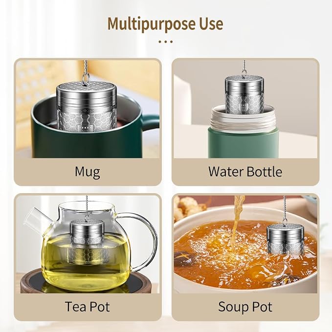 2Pack Tea Infusers for Loose Tea, Extra Fine Mesh 316 Stainless Steel Tea Strainers, Loose Leaf Tea Steeper Tea Diffuser Tea Holder with Extended Chain Hook and Drip Tray (Large + Extra Small)
