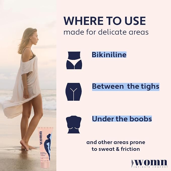 womn Liquid Body Powder for Women, Sweat, Chafing & Odor Relief 1.7 fl oz | Talc-free cream-to-powder formula. Absorbs moisture, helps reduce friction & odor. For groin, underboob & inner thighs.