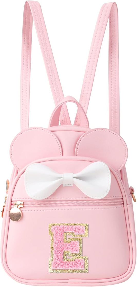 Personalized Toddler Backpack for Girls 3–10, Cute Mini Bowknot Mouse-Ear Toddler Bookbag Crossbody Purse, Small Daypack Wallet Set, Initial Birthday Gift, Trendy Little Kids/Teen Bag(Pink,E)