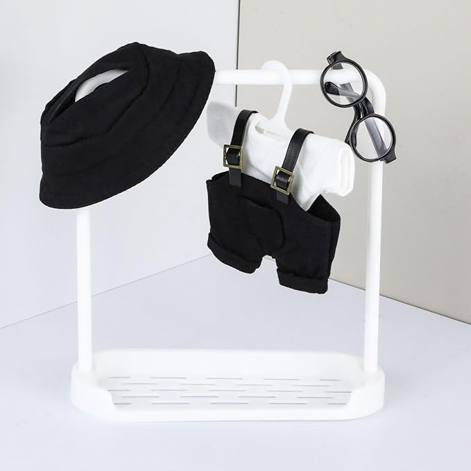 Doll Clothes17cm Black Outfits for Dolls Cute Hat Overalls Set Glasses and White T-Shirt Exquisite Clothes Accessories (Black Jumpsuit)
