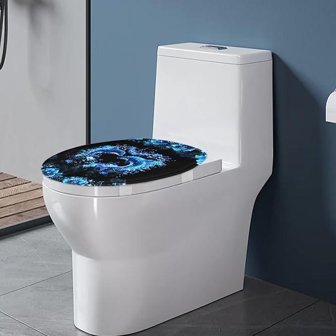 Neon Dolphin Toilet Seat Covers for Bathroom Blue Dolphin Bathroom Dust Cover Replacement Toilet Seat Cushion Cover with Elastic Bottom Universal Fit Elongated Oval Round Lid