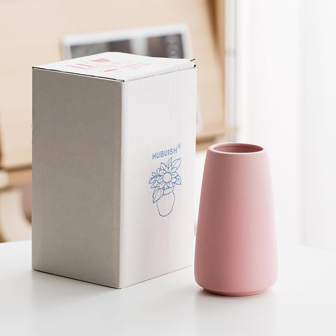 Simple Boho Ceramic Flower Vase for Home Decor (Solid Pink,Small) | 6'' Modern Cute Vase for Flower Plant Pampas Grass, Fit for Table Shelf Centerpieces, Living Room Bedroom Wedding Gift