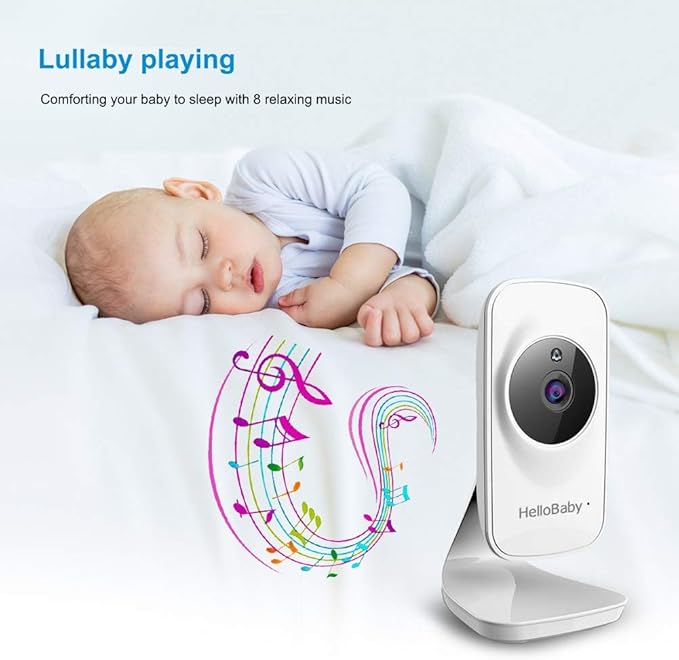 HelloBaby Video Baby Monitor with Camera and Audio, 5" Color LCD Screen, Monitor Camera, Infrared Night Vision, Temperature Display, Lullaby, Two Way Audio and VOX Mode