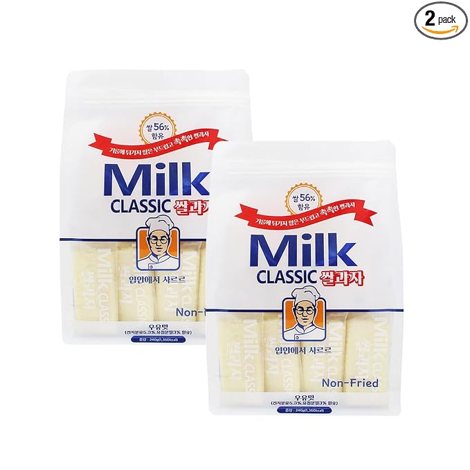 Milk Classic Korean Rice Snack 2-Pack – milk, Banana, Cheese, Egg & Melon Flavors, Crispy and Sweet Delicious Korean Treat (Milk)