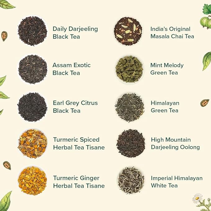 VAHDAM, Assorted Loose Leaf Chai Tea Sampler (10 Flavors, 50+ Servings) | Indian Exotic Masala Chai Tea Blends | Resealable Ziplock Pouch | Vacuum Sealed For Freshness