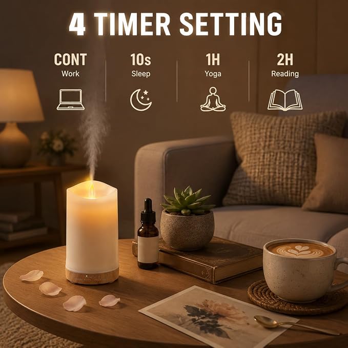 130ML Flameless Candle Essential Oil Diffuser with 3 Aroma Oils | for Small Space with 7 LED Color Night Light,Mini Humidifier for Bedroom Room Decor,Gifts for Women