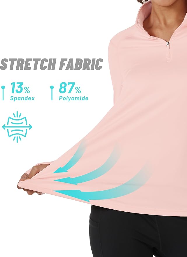 TACVASEN Women's Quarter Zip Sweatshirt Fleece Long Sleeve Workout Pullover | Lightweight Breathable Thermal Fabric,Mock Neck Design,Athletic Tops,Ideal for Gym Running Activities