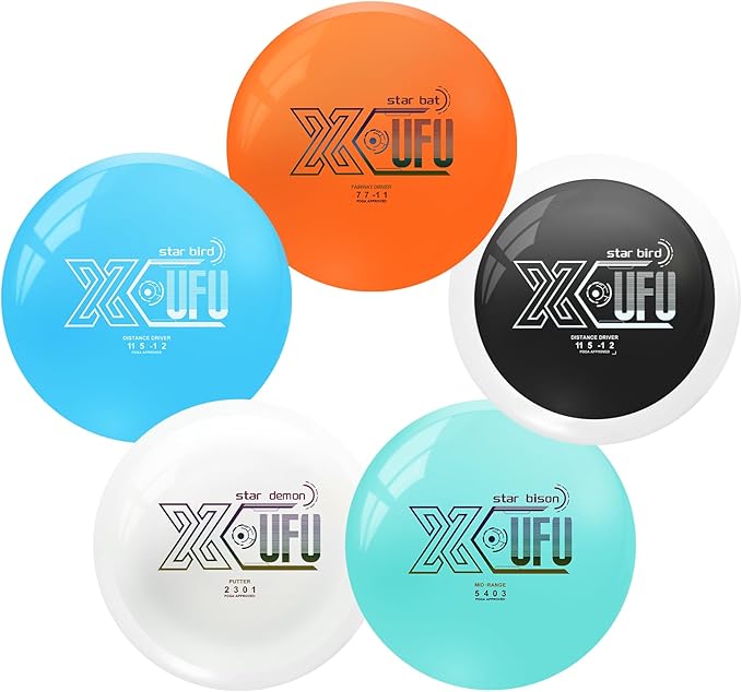 X-UFO Disc Golf Set - Disc Golf Starter Set 5 Pieces, with Putter, Driver, Mid-Range Discs, Mini Discs,Disc Golf Discs Set 170-178 Grams,PDGA Certified Golf Disc (Set 1)