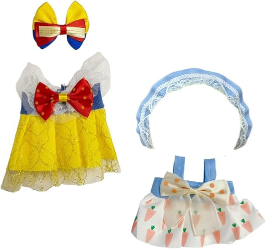 17cm Lebubu Dolls Clothes Dresses, Labooboo Bulk Doll Clothing Set, Lububu Designer Clothes Outfits for Plush Dolls 7 Inch, Yellow Dresses, White Dress