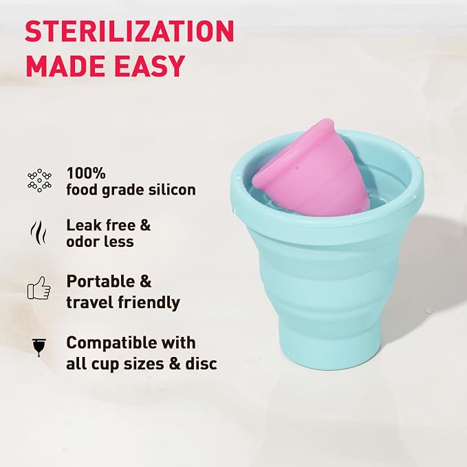 Sirona Menstrual Cups Container Foldable Sterilizing Silicone - 1 Unit | Microwave Friendly | Foldable Menstrual Cup Sterilizer | BPA Free and Non-Toxic | for Camping, Public Restrooms
