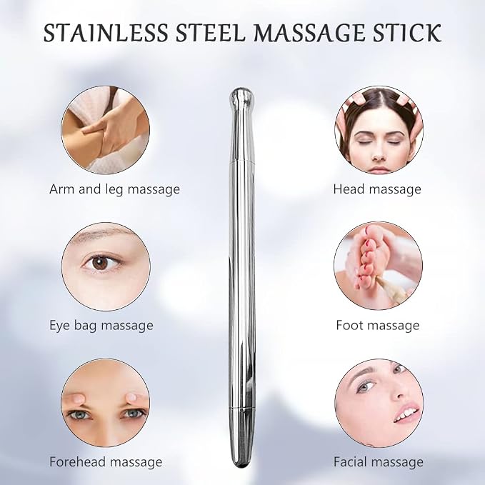 Gua Sha Facial Tools Set,Ice Face Rollers,Manual Acupuncture Pen,Stainless Gua Sha,3-in-1 Stainless Steel Massage Set for Women