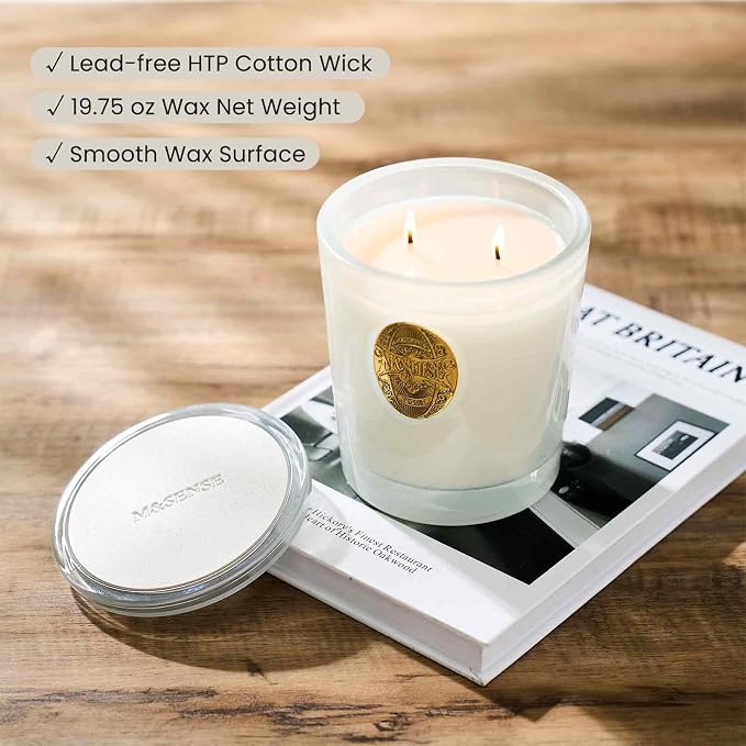 M&SENSE Large Two-Wick Soy Candle | Creamy Vanilla Pie & White | 19.8 oz, 120H Burn Time | Luxury Scented Candle for Relaxation, Gifting, Home Décor | Ideal for Bedroom, Office, Party Ambiance