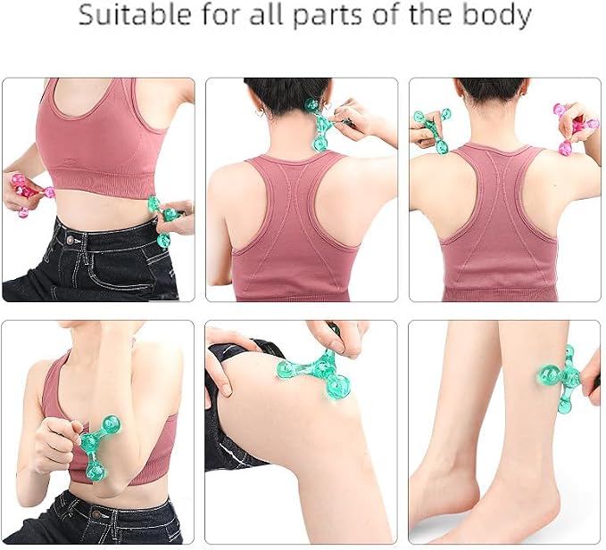 Manual Trigger Point Massage Tool, 2 Pcs 4 Knob Massager Deep Tissue Manual Massager Pressure Point Palm Massage Tool Handheld Back Massagers for Muscle Pain Stress Relief (Green)
