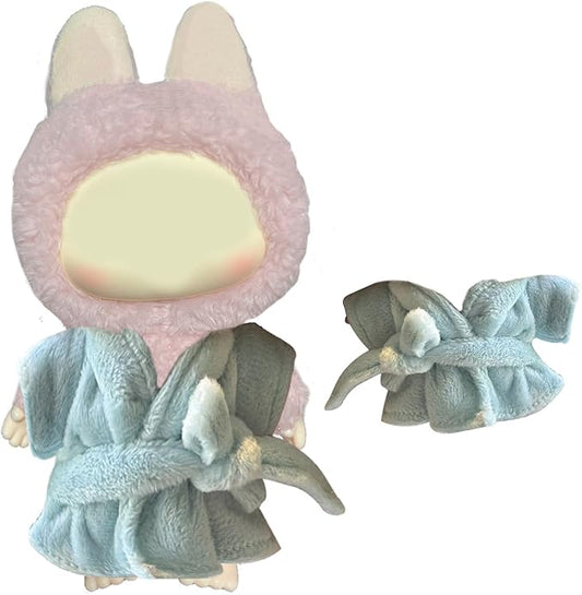 Blue Bathrobe for Labubu Dolls, Plush Robe Outfit for Popmart Figures, Cozy Loungewear for Labubu Clothes Collection