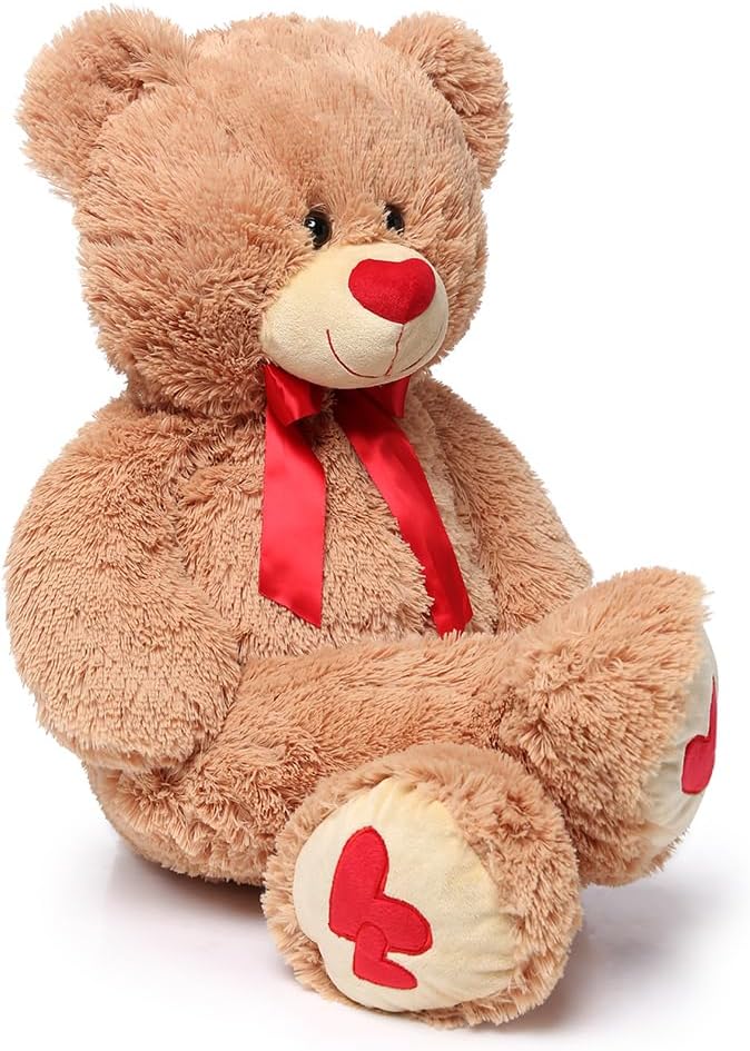 MaoGoLan Giant Teddy Bear 35" Stuffed Animal - Red Heart Footprints Big Teddy Bear Plush for Valentines Gift,Anniversary,Long Distance
