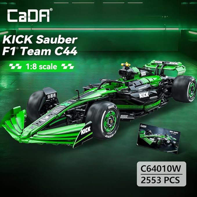 C64010W Kick Sauber F1 Team C44 Racing Building Set,MOC 1:8 F1 Building Block Car,Formula 1 Championship Super Car Model for Adults (2553pcs)