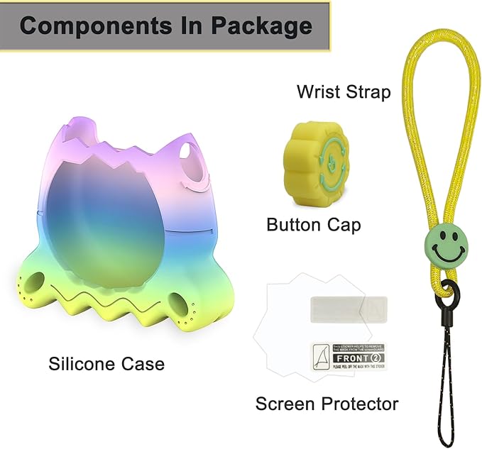 Silicone Case for Tamagotchi Paradise with Button Cap, Protective Cover with Screen Protector and Lanyard for Tamagotchi Paradise Pet Accessories (Rainbow)