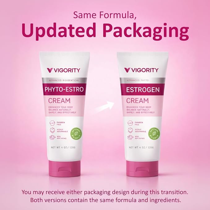 Vigority Estrogen Cream For Women, Natural Bioidentical Menopause Relief & Hormonal Moisturizer for Face, Neck & Body - Menopause Support for Hot Flashes, Menstrual Cycle - 2 Pack